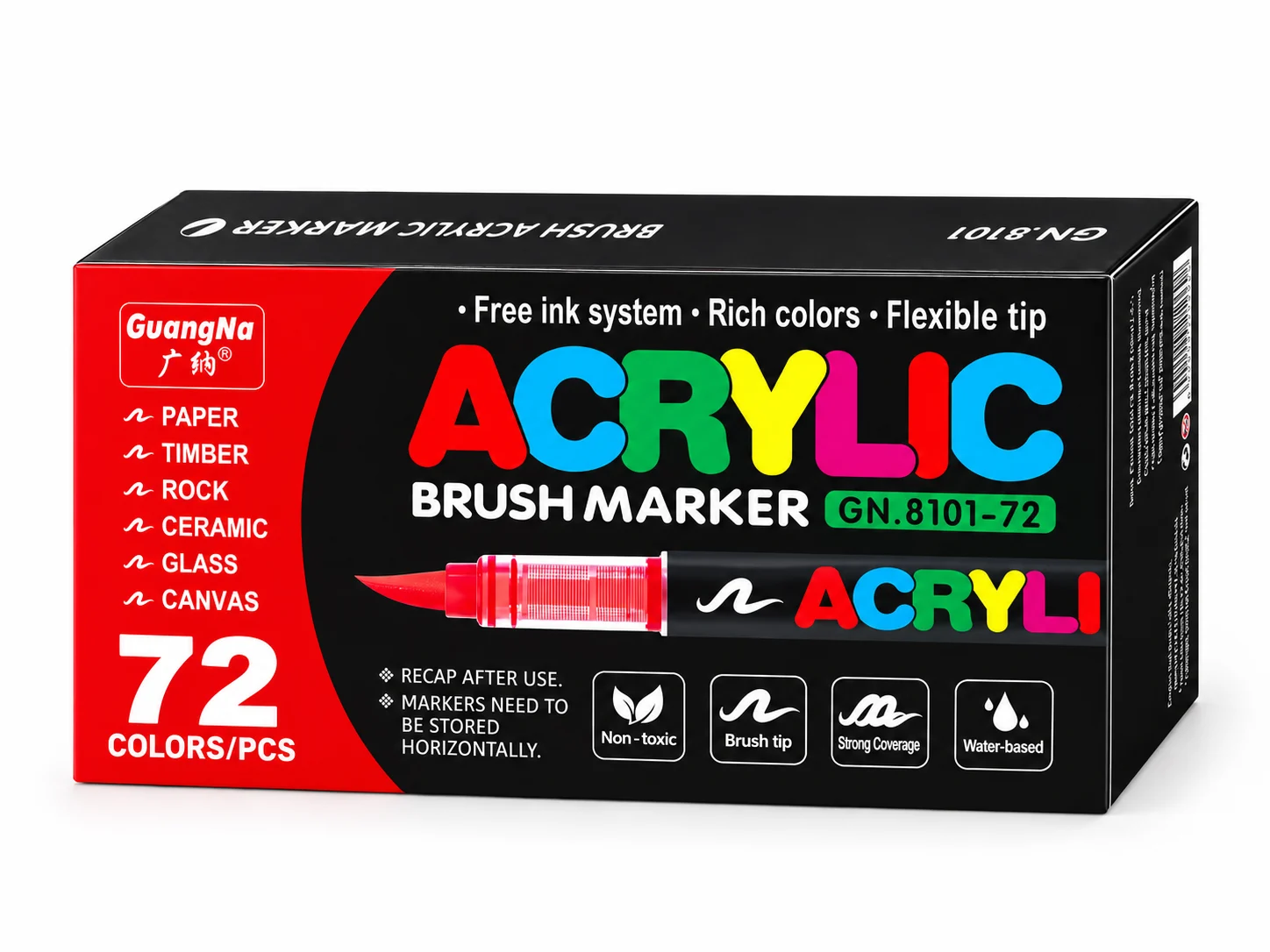 Набір акрилових маркерів GuangNa Acrylic Brush GN.8101-72 на 72 кольори — коробка
