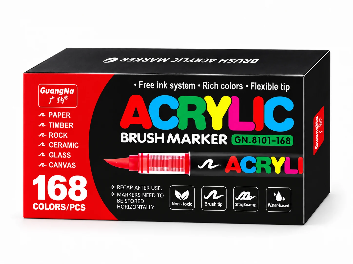 Набір акрилових маркерів GuangNa Acrylic Brush GN.8101-168 на 168 кольорів — коробка