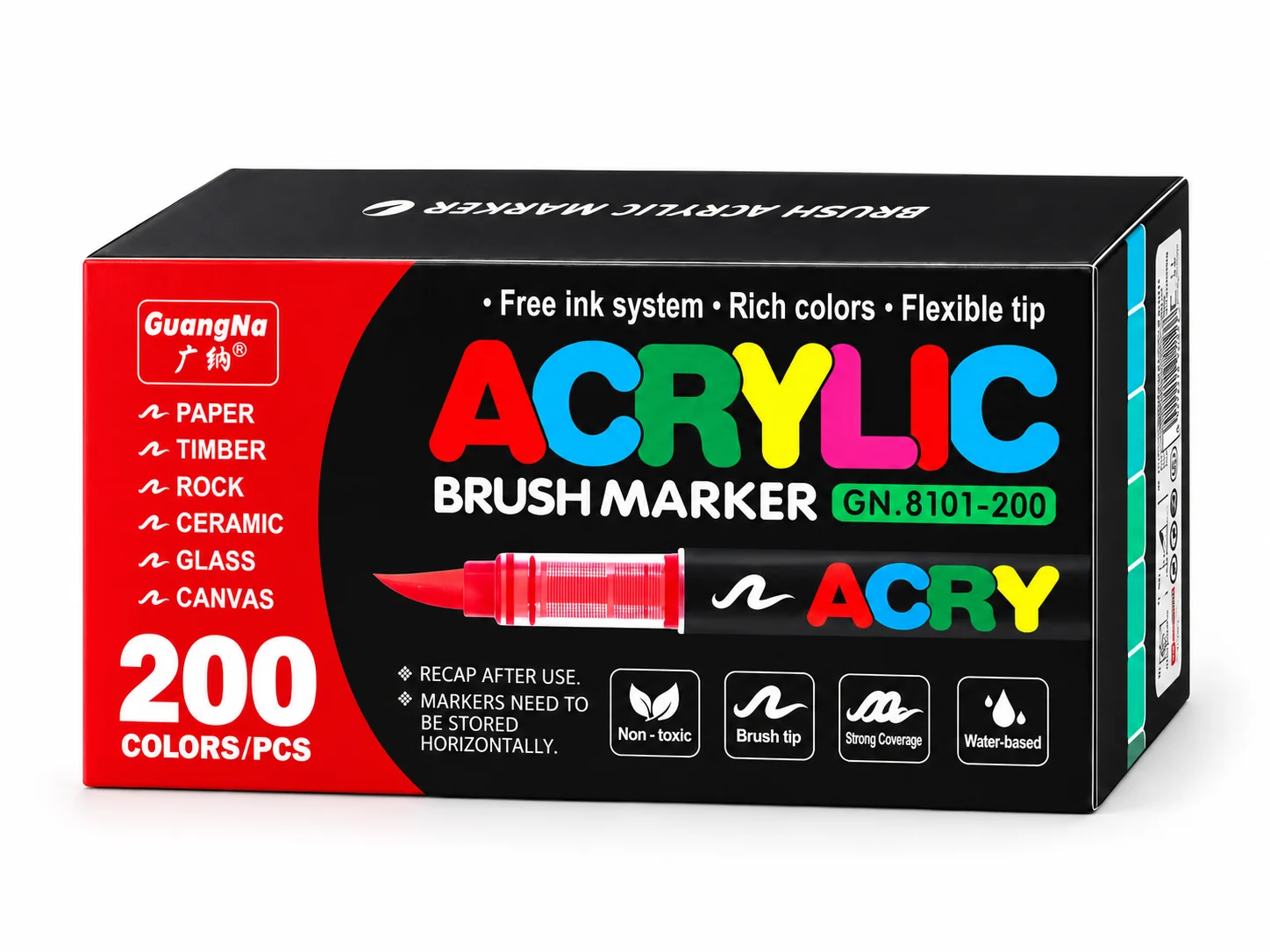 Набір акрилових маркерів GuangNa Acrylic Brush GN.8101-200 на 200 кольорів — коробка