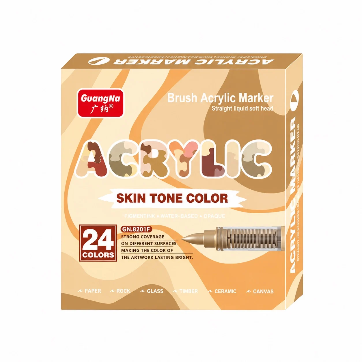 Набір акрилових маркерів GuangNa Skin Tone Color GN.8201F — 24 тілесні відтінки, коробка