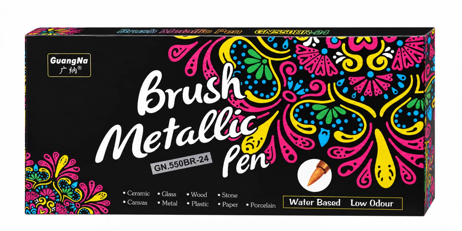 Набір металік маркерів GuangNa Brush Metallic Pen GN.550BR-24 — коробка на 24 кольори