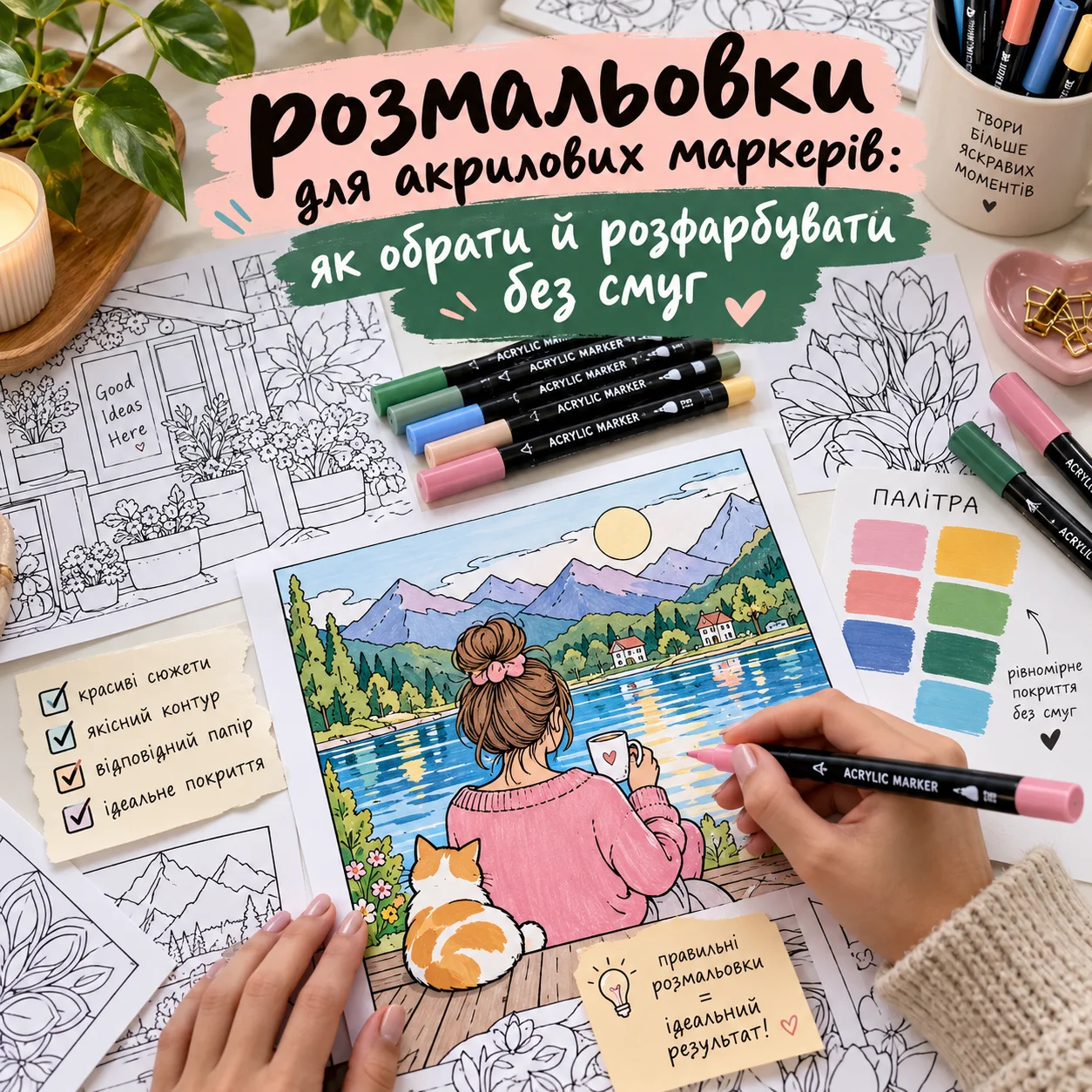 Розмальовки для акрилових маркерів: як обрати й розфарбувати без смуг