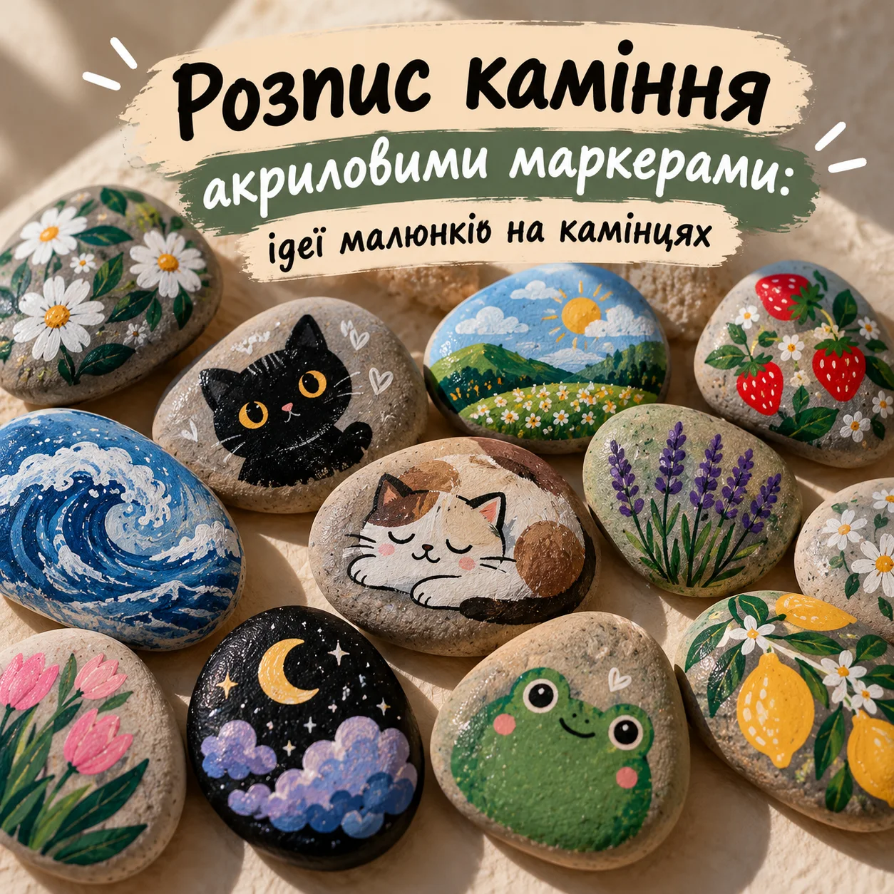 Розпис каміння акриловими маркерами: ідеї малюнків на камінцях