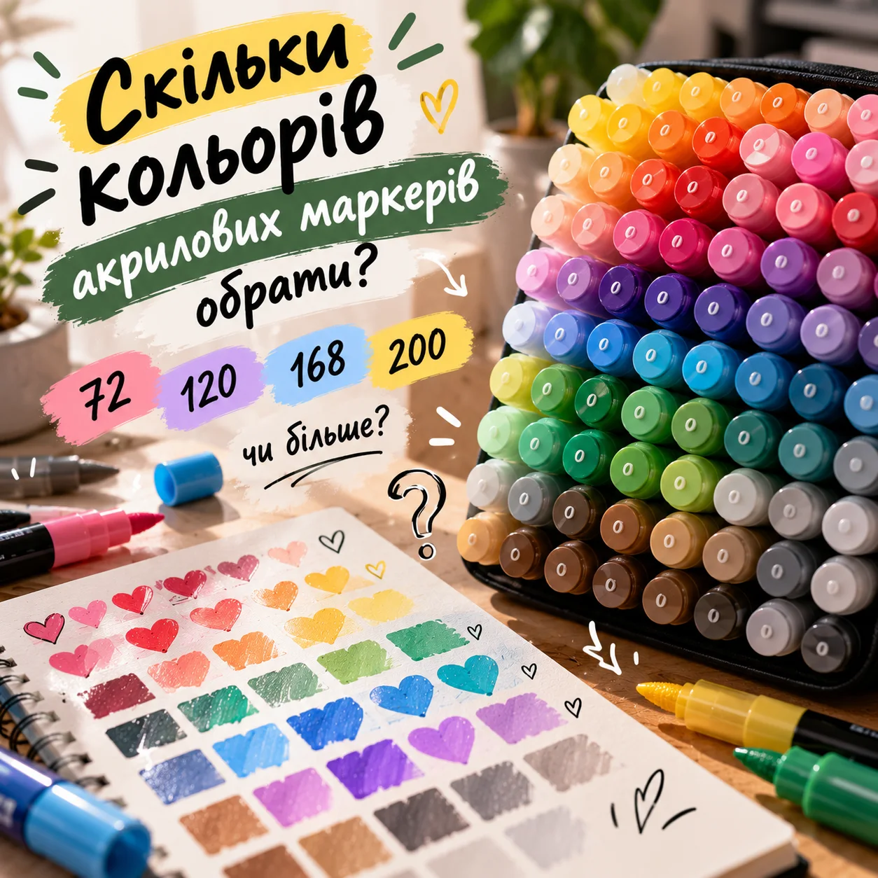 Скільки кольорів акрилових маркерів обрати: 72, 120, 168 чи 200