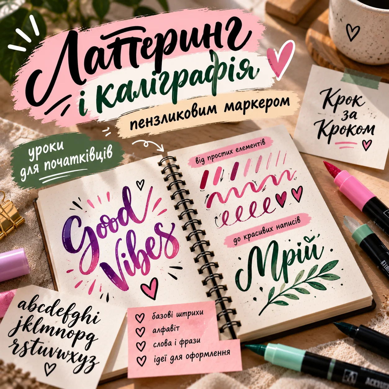 Леттеринг і каліграфія пензликовим маркером: уроки для початківців