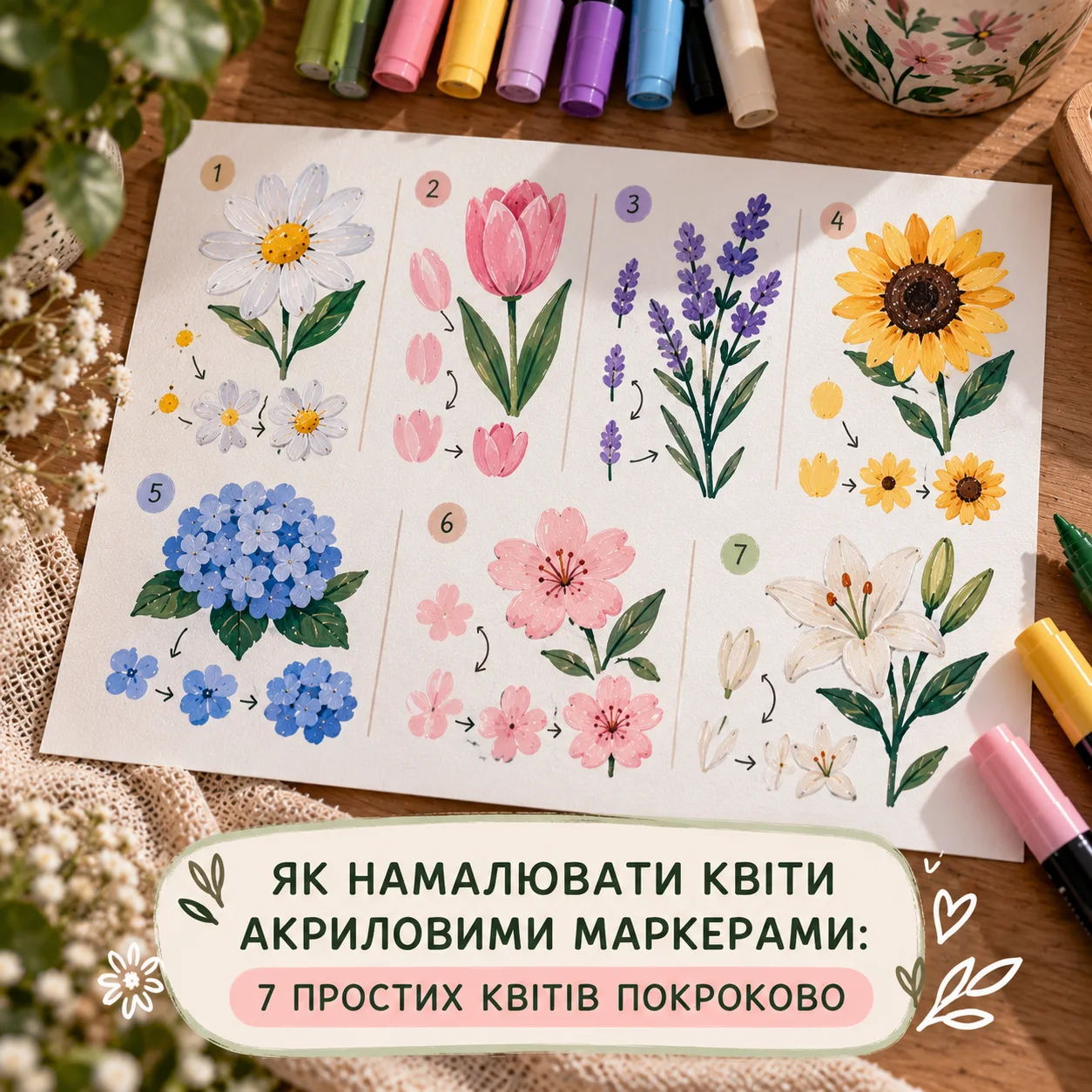 Як намалювати квіти акриловими маркерами: 7 простих квітів покроково