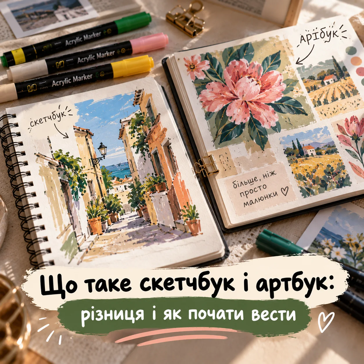 Скетчбук і артбук з малюнками акриловими маркерами